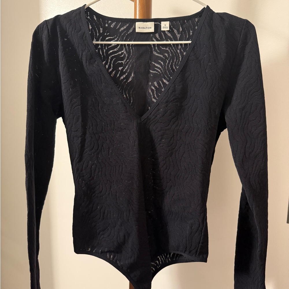 Babaton Textured Black V-Neck Bodysuit - Never Worn